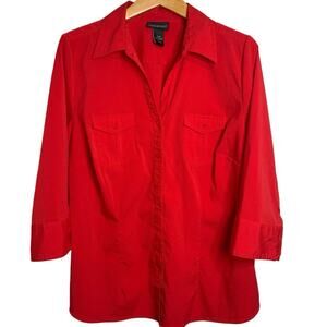 Lane Bryant Top Women's Size 14 Red 3/4 Sleeve Square Button Up Career Blouse